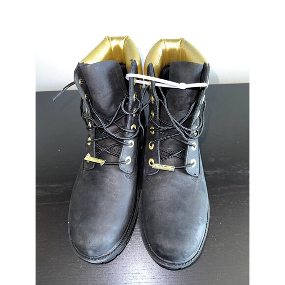 TIMBERLAND WOMEN'S HERITAGE 6'' INCH WATERPROOF BOOT BLACK NUBUCK W GOLD A5RRM - Picture 3 of 8